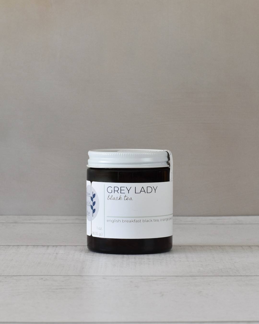 FreeWildShe Grey Lady Black Tea 20 servings sits on a white countertop.