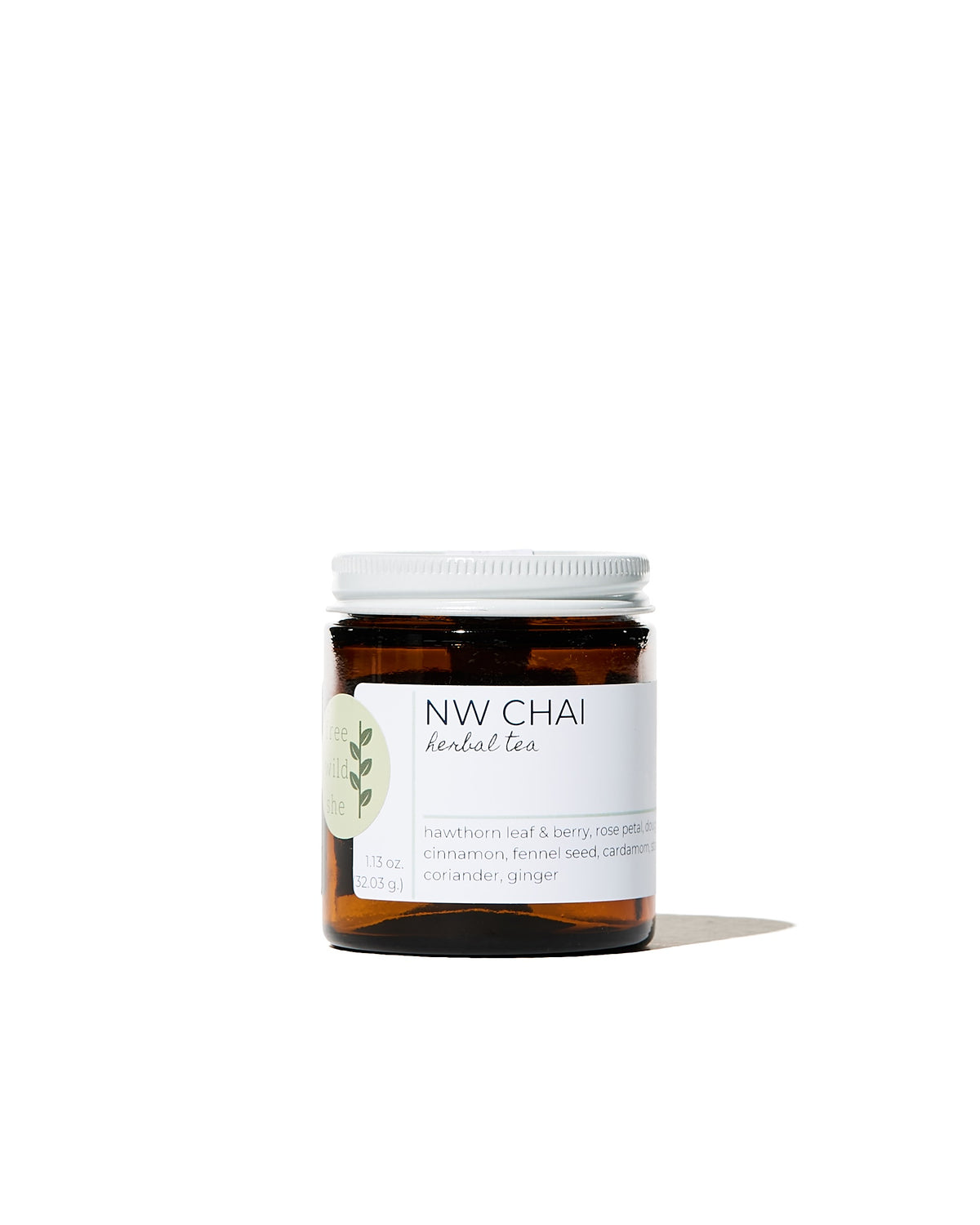 FreeWildShe NW Chai Herbal Tea with a bright white background.